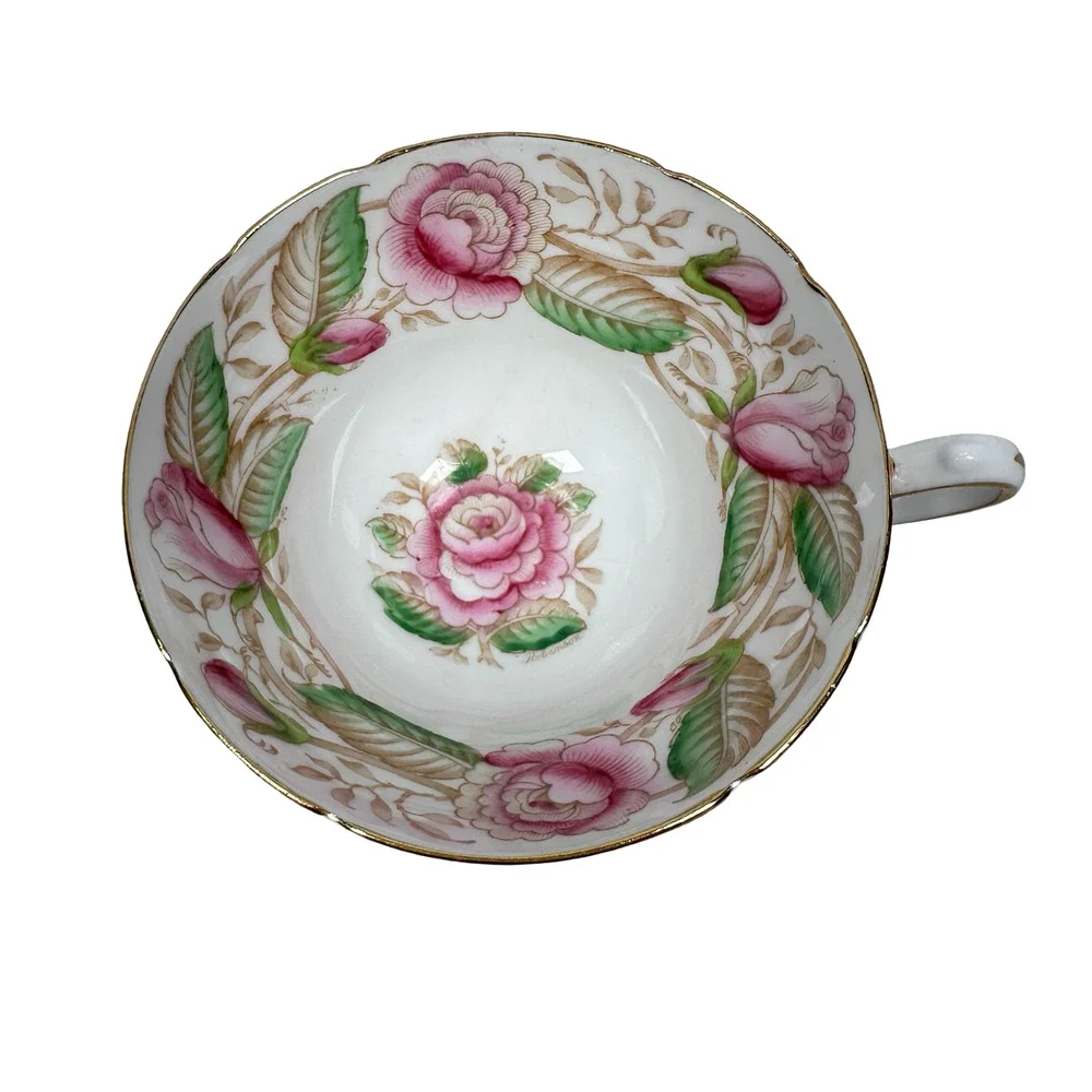 Vintage Stanley Teacup & Saucer White Rosalind Gold Trim Fine Bone China England